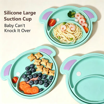 Non-Toxic Silicone Baby Feeding Set Children's Infant Dinner Plate Toddler Dinner Plate with Cartoon Bear Design